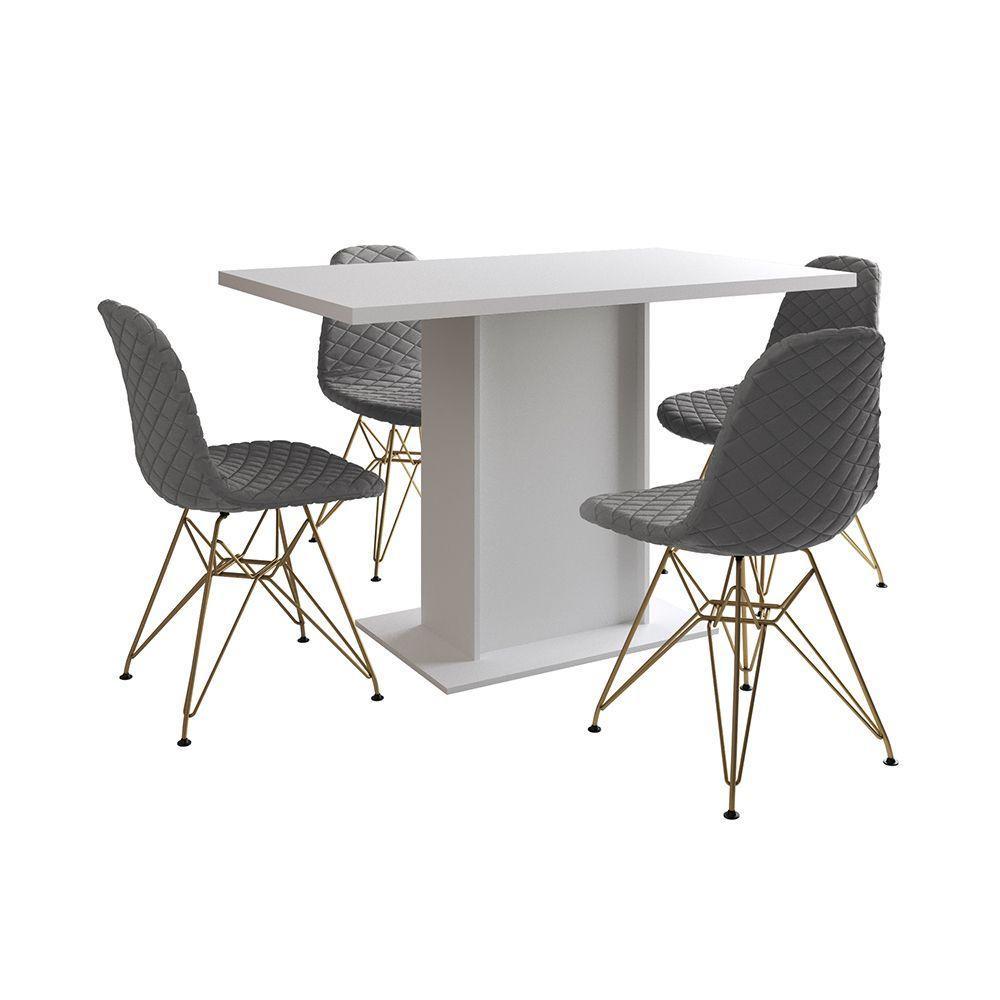 Mesa Jantar Londres Tampo Branco 120Cm 4 Cadeiras Base Dourado Estofado Grafite - 7