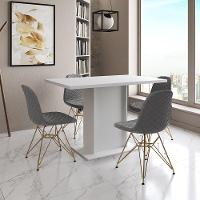 Mesa Jantar Londres Tampo Branco 120Cm 4 Cadeiras Base Dourado Estofado Grafite - 1