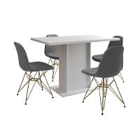 Mesa Jantar Londres Tampo Branco 120Cm 4 Cadeiras Base Dourado Estofado Grafite - 7