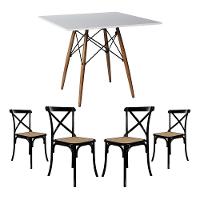 Conjunto De Mesa Eiffel Quadrado Tampo De Madeira 90Cm Branco Com 4 Cadeiras Katrina Preto - 1