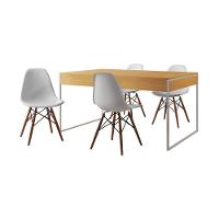 Mesa Jantar Industrial Retangular Canela 137X90Cm Base Ferro Branco C/4 Cadeiras Branca Cor: Canela - 11