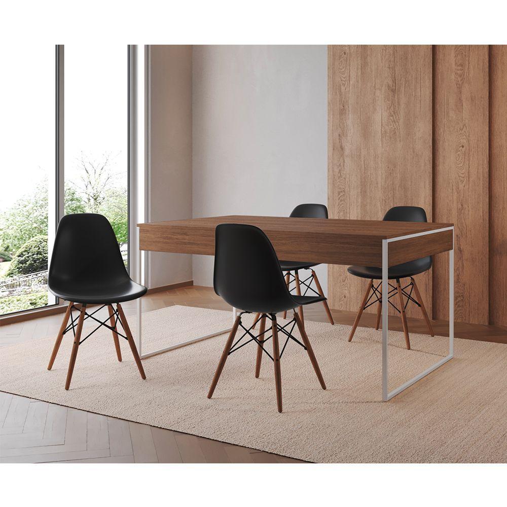 Mesa Jantar Industrial Retangular Amêndoa 137X90Cm Base Ferro Branco C/4 Cadeiras Preta Amendoa - 1