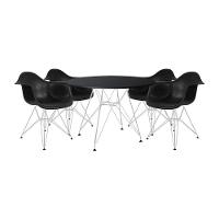 Mesa De Jantar Redonda 90Cm Preta Com 4 Poltronas Pretas Ferro Branco Preto - 1