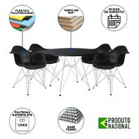 Mesa De Jantar Redonda 90Cm Preta Com 4 Poltronas Pretas Ferro Branco Preto - 6
