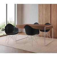 Mesa Jantar Industrial Amêndoa 137X90Cm Com 4 Poltronas Pretas Base Ferro Br Cor: Amendoa - 1
