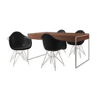 Mesa Jantar Industrial Amêndoa 137X90Cm Com 4 Poltronas Pretas Base Ferro Br Cor: Amendoa - 6