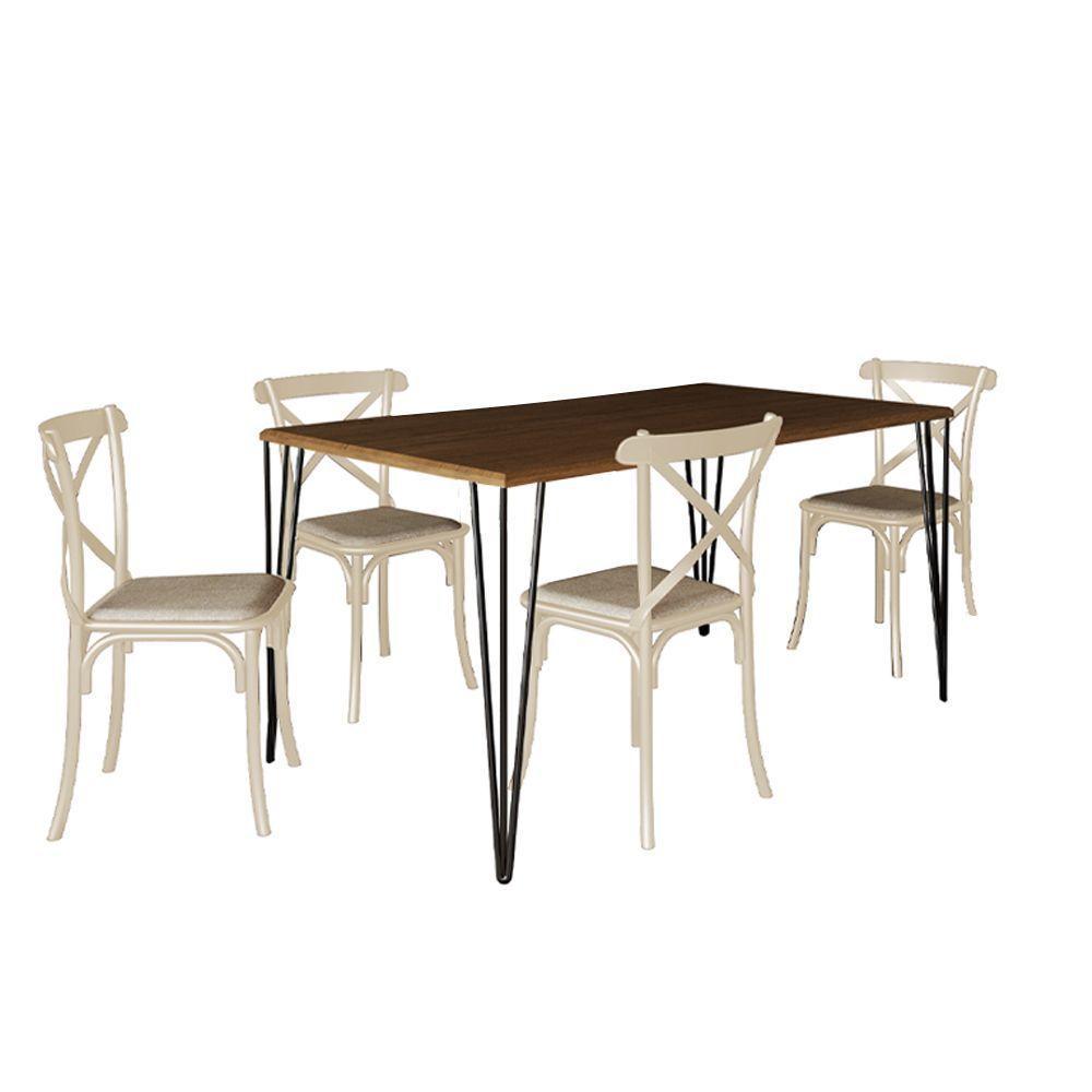 Jogo De Mesa Elen Retangular Tampo De Madeira 140X80Cm Preto Com 4 Cadeiras Katrina Off White - 5