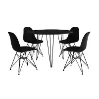 Mesa De Jantar Redonda 90Cm Preta Clips 3 Pés Com 4 Cadeiras Eames Eiffel Pretas Ferro Preto - 7