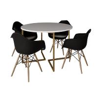 Mesa Jantar Industrial Redonda 110Cm Branca Base V Dourada Com 4 Poltronas Daw Madeira Cor: Branco - 6