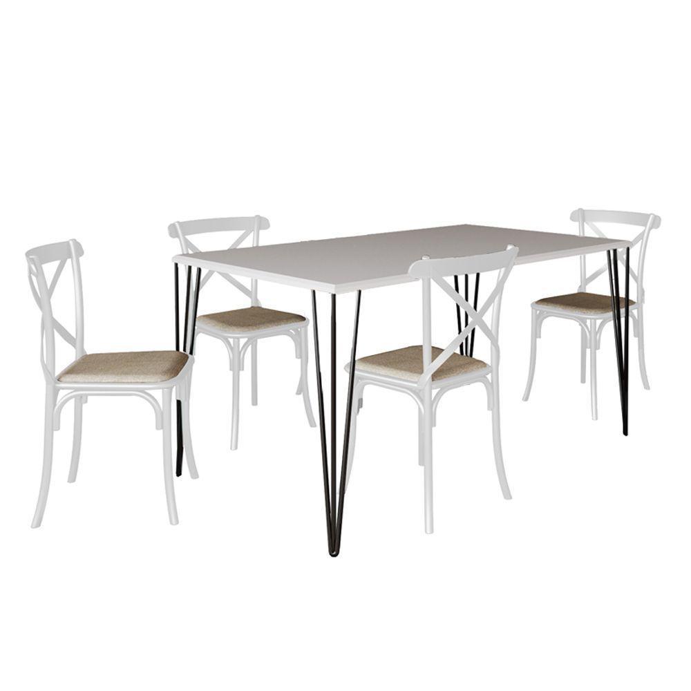 Jogo De Mesa Elen Retangular Tampo De Madeira 140X80Cm Branco Com 4 Cadeiras Katrina Branca Assento - 5