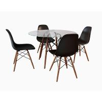 Conjunto De Mesa De Jantar Redonda 90Cm Tampo De Vidro Com 4 Cadeiras Pretas
