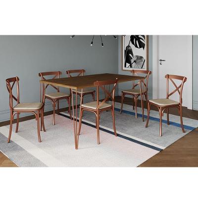 Conjunto Mesa De Jantar Elen Com 6 Cadeiras Katrina Base Cobre E Tampo Amêndoa 150Cm - Marrom