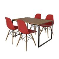 Mesa Industrial Base De Ferro Preto 137X90 Tampo Amêndoa 4 Cadeiras Eiffel Madeira Assento Vermelho - 11
