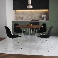 Mesa De Jantar Redonda 90Cm Amêndoa Clips 3 Pés Com 4 Cadeiras Eames Eiffel Pretas Ferro Branco - 1