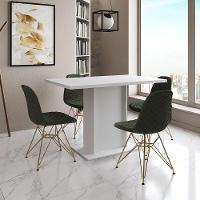 Mesa Jantar Londres Tampo Branco 120Cm 4 Cadeiras Base Dourado Estofado Verde - 1
