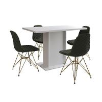 Mesa Jantar Londres Tampo Branco 120Cm 4 Cadeiras Base Dourado Estofado Verde - 6