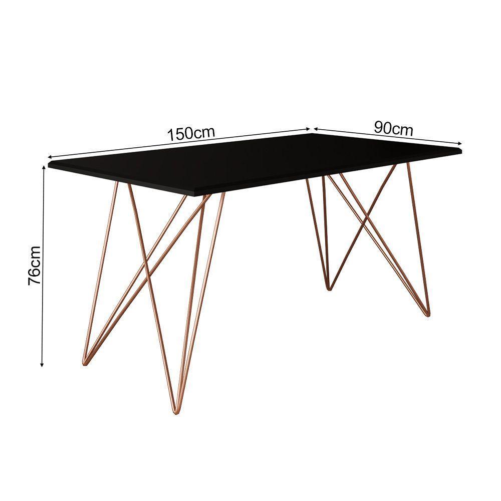 Conjunto Mesa De Jantar 6 Cadeiras Katrina Cobre Trama Premium Cobre E Preto 150 Cm - Preto - 3