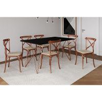 Conjunto Mesa De Jantar 6 Cadeiras Katrina Cobre Trama Premium Cobre E Preto 150 Cm - Preto - 1