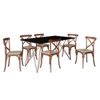 Conjunto Mesa De Jantar 6 Cadeiras Katrina Cobre Trama Premium Cobre E Preto 150 Cm - Preto - 6