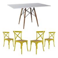 Conjunto De Mesa Eiffel Retangular Tampo De Madeira 120X75Cm Branco Com 4 Cadeiras Katrina Amarela - 1