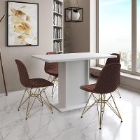 Mesa Jantar Londres Tampo Branco 120Cm 4 Cadeiras Base Dourado Estofado Caramelo - 1