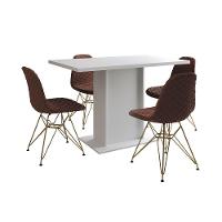 Mesa Jantar Londres Tampo Branco 120Cm 4 Cadeiras Base Dourado Estofado Caramelo - 2