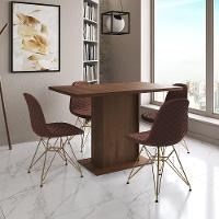 Mesa Jantar Londres Tampo Amêndoa 120Cm 4 Cadeiras Base Dourado Estofado Caramelo - 1
