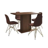 Mesa Jantar Londres Tampo Amêndoa 120Cm 4 Cadeiras Base Dourado Estofado Caramelo - 6