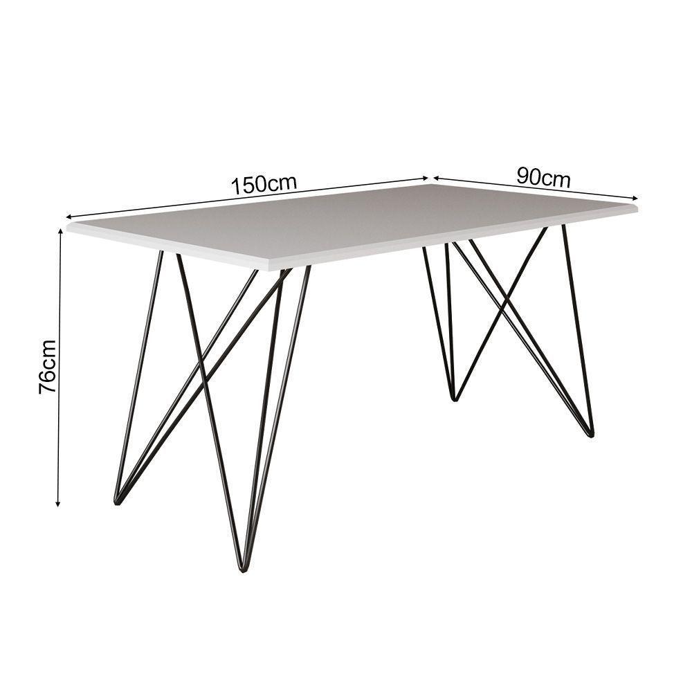 Mesa De Jantar Industrial Com 6 Cadeiras Katrina Preto Trama Premium Branco 150 Cm - Preto - 3