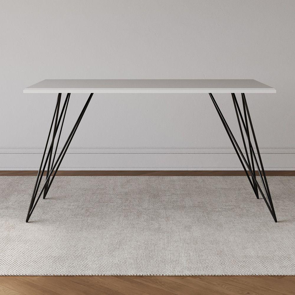Mesa De Jantar Industrial Com 6 Cadeiras Katrina Preto Trama Premium Branco 150 Cm - Preto - 5