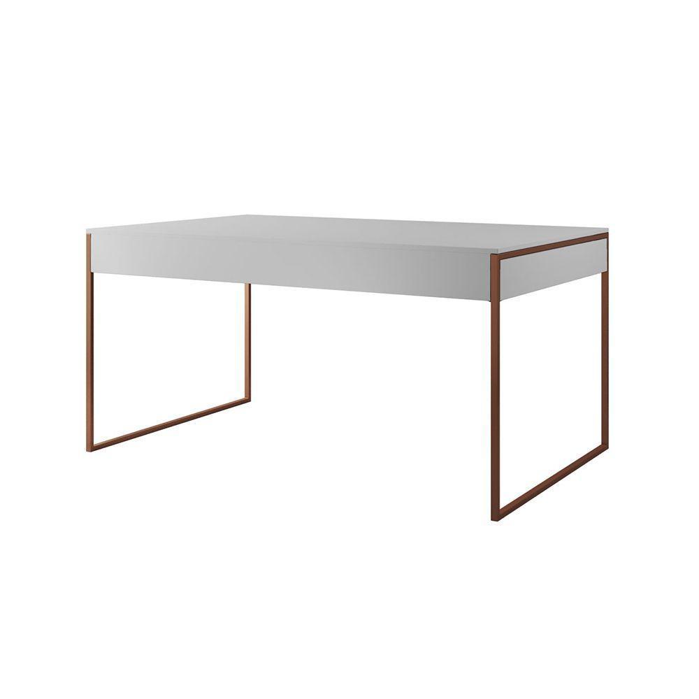 Mesa Jantar Industrial Retangular Branca 137X90Cm Base Cobre Com 4 Cadeiras Brancas Cor: Branco - 5