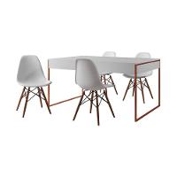 Mesa Jantar Industrial Retangular Branca 137X90Cm Base Cobre Com 4 Cadeiras Brancas Cor: Branco - 6