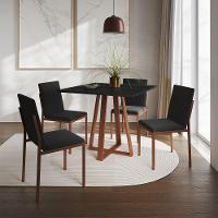 Conjunto De Jantar Mesa Mônaco 90Cm Tampo Preto Com 4 Cadeiras Pretas Base Cobre - Cor: Preto - 1