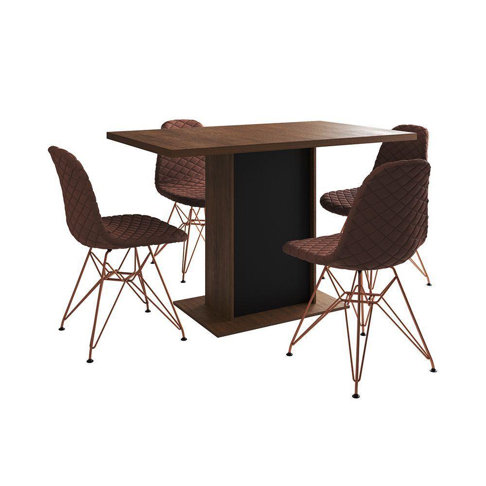 Mesa Jantar Londres Tampo Amêndoa 120Cm Base Preta 4 Cadeiras Base Cobre Estofado Caramelo - 11