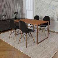 Mesa Industrial Base Ferro Cobre Tampo 137X90 Canela 4 Cadeiras Eames Madeira Assento Preto - 1