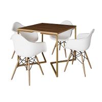 Mesa Jantar Industrial Quadrada 90Cm Amêndoa Base V Dourada C/4 Poltronas Daw Madeira Cor: Amendoa - 6
