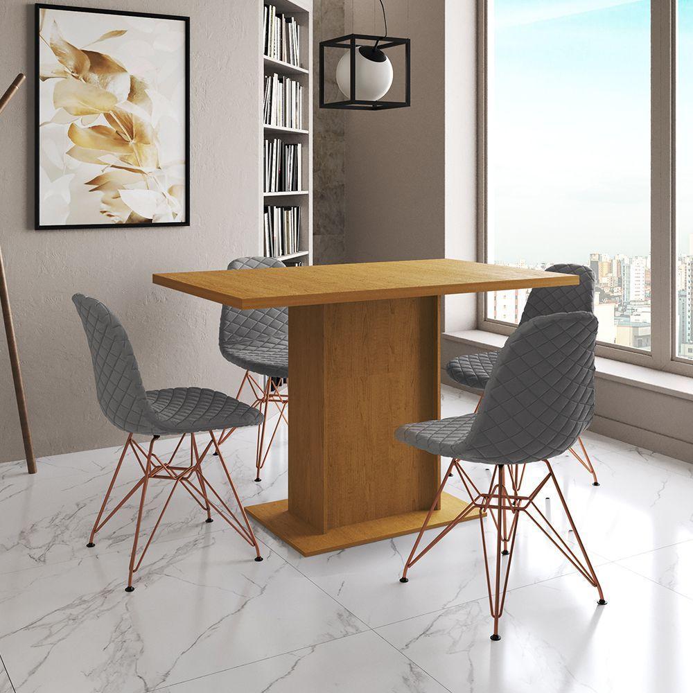 Mesa Jantar Londres Tampo Canela 120Cm 4 Cadeiras Base Cobre Estofado Grafite - 1