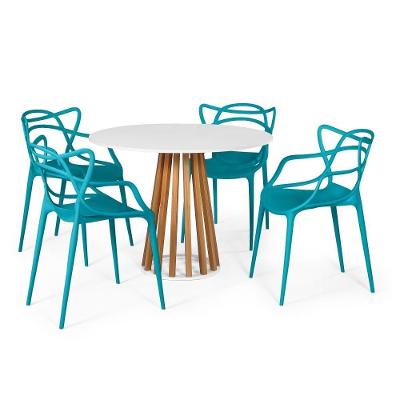 Conjunto Mesa Branca 100cm Com 4 Cadeiras - Turquesa