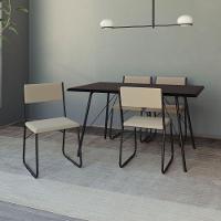 Mesa Jantar Paraty 137Cm Tampo Preto Com 4 Cadeiras Angra Estofadas Preta E Bege - Preto - 1