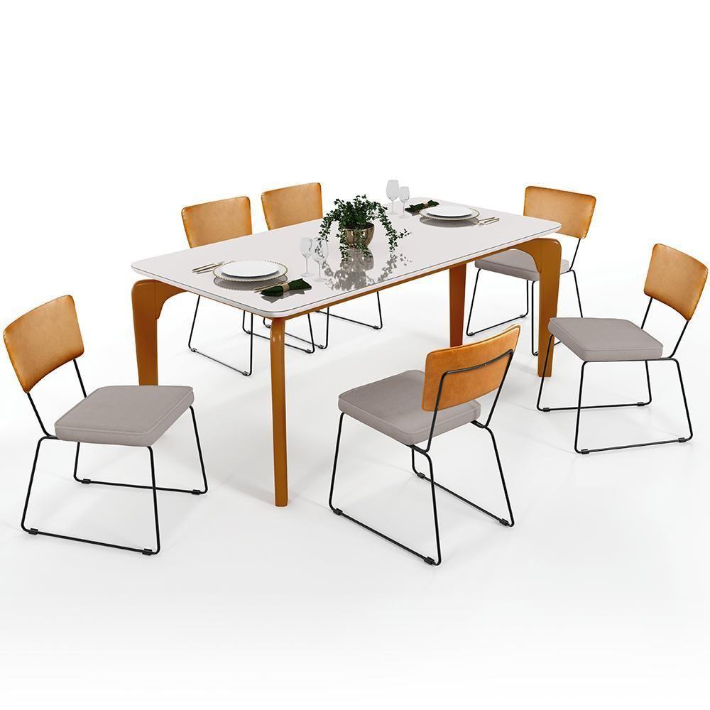 Mesa Capri 160cm Off White Nature E 6 Cadeiras B05 WhiBege - 1