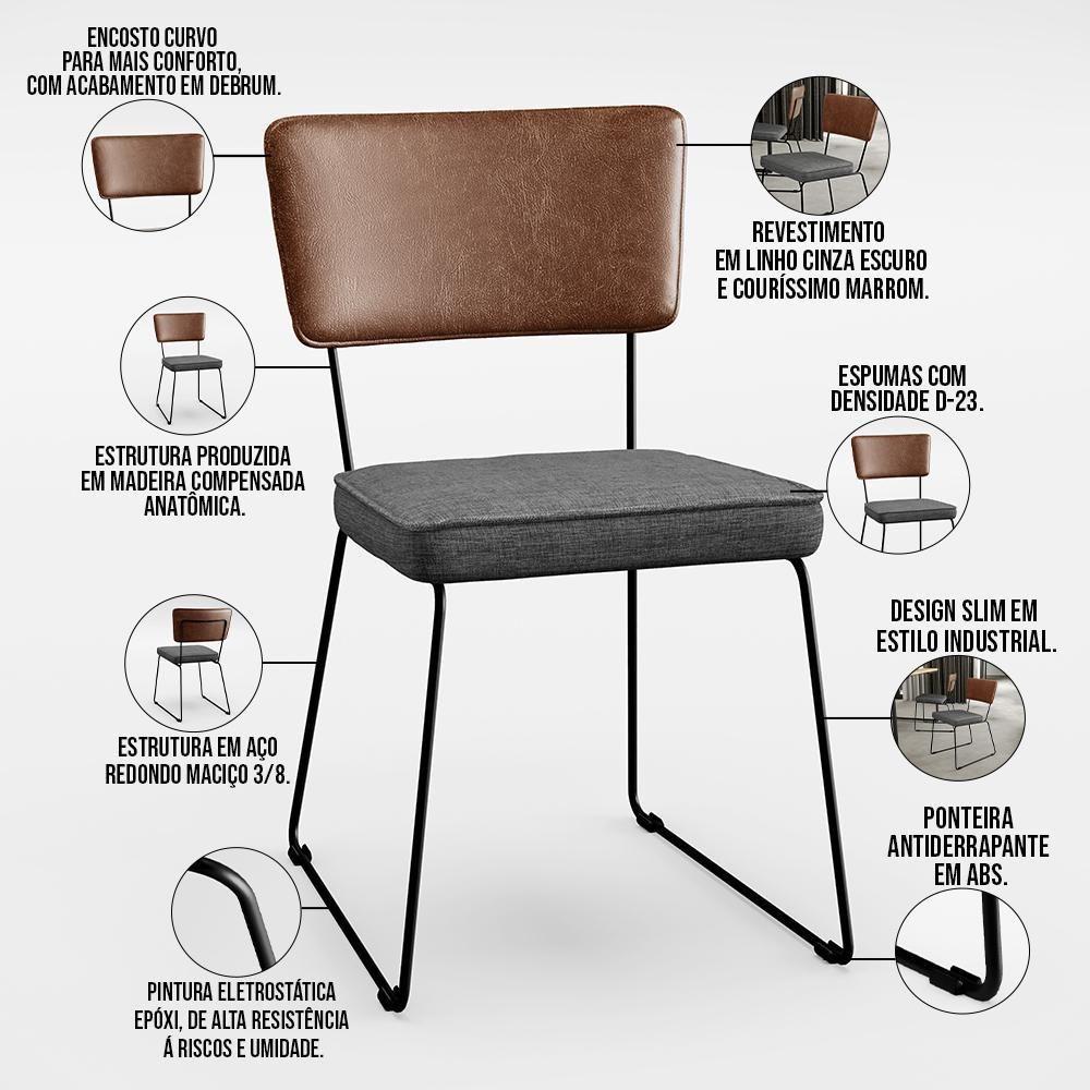 Mesa Capri 160cm Off White E 6 Cadeiras Marrom Cinza Escuro - 8