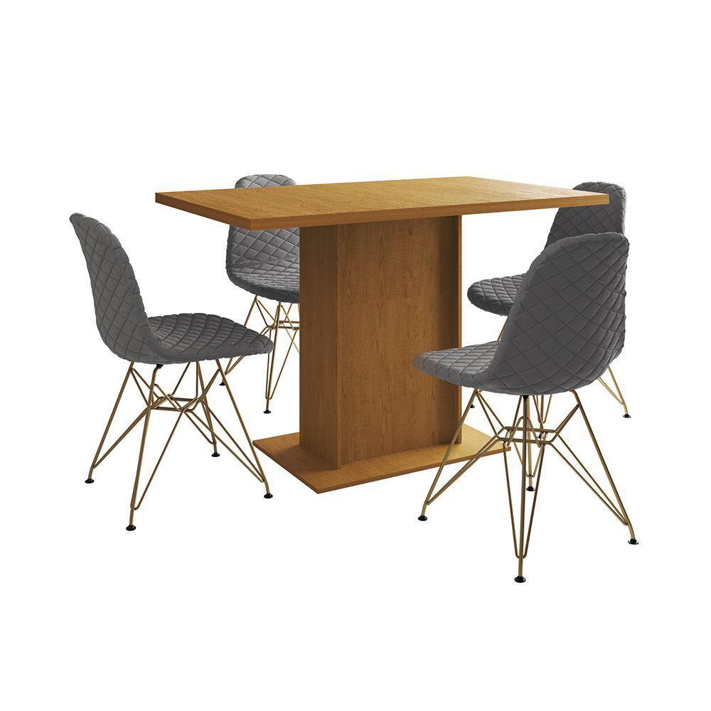 Mesa Jantar Londres Tampo Canela 120Cm 4 Cadeiras Base Dourado Estofado Grafite - 6