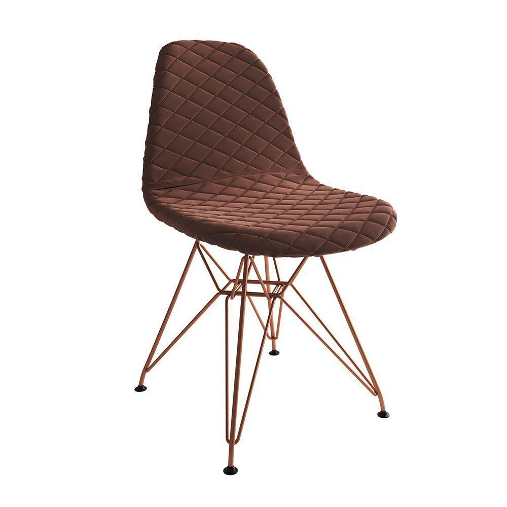 Mesa Jantar Londres Tampo Canela 120Cm Base Preta 4 Cadeiras Base Cobre Estofado Caramelo - 3