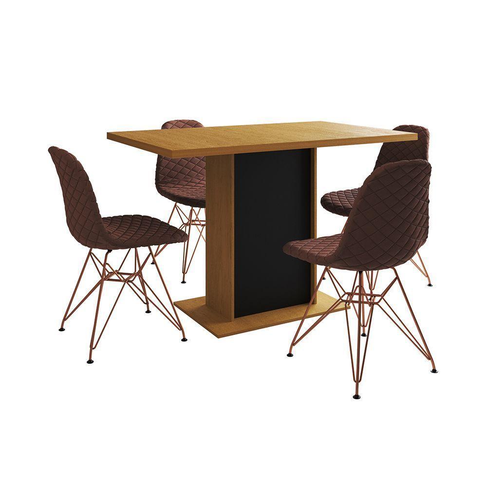 Mesa Jantar Londres Tampo Canela 120Cm Base Preta 4 Cadeiras Base Cobre Estofado Caramelo - 5