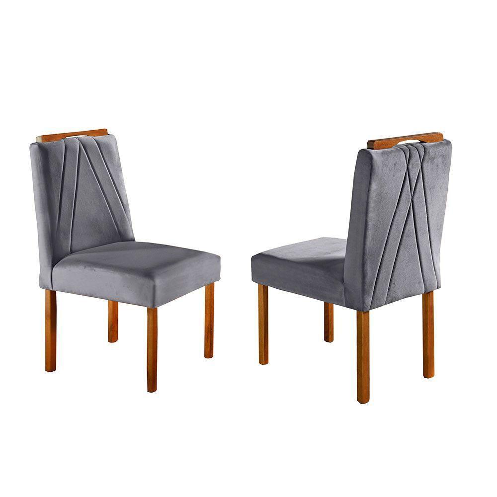 Conjunto Sala De Jantar Mesa Tampo De Vidro 4 Cadeiras Lisboa Mundial Móveis Mel/Cinza Mel/Cinza - 4