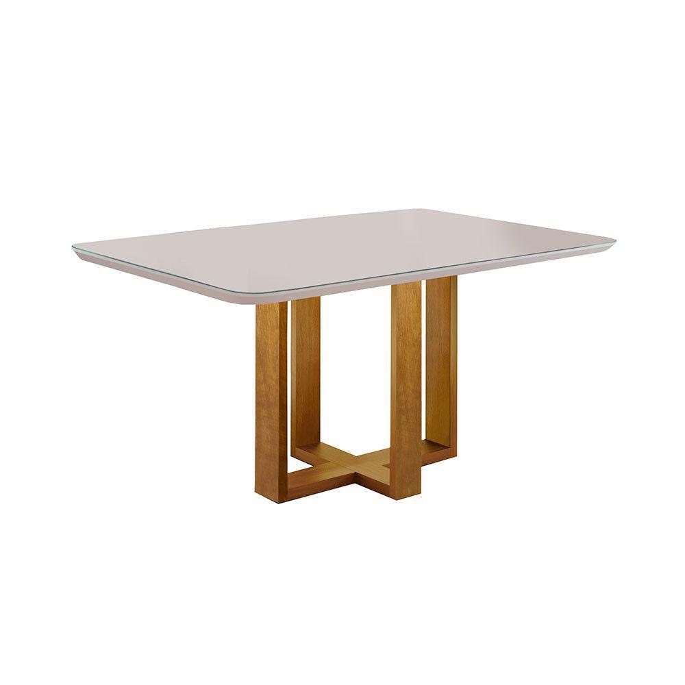 Conjunto Sala De Jantar Mesa Tampo De Vidro 4 Cadeiras Lisboa Mundial Móveis Mel/Cinza Mel/Cinza - 5