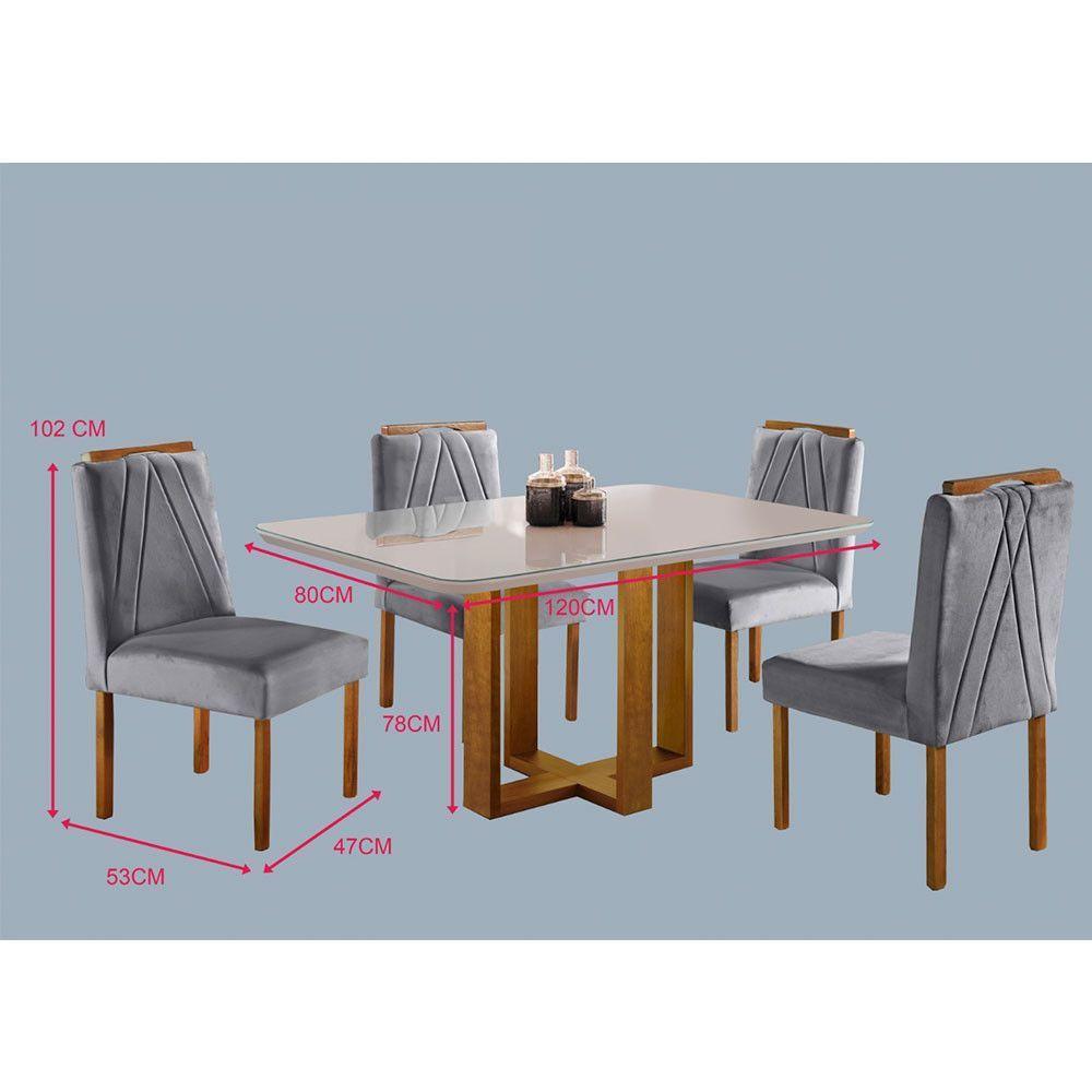 Conjunto Sala De Jantar Mesa Tampo De Vidro 4 Cadeiras Lisboa Mundial Móveis Mel/Cinza Mel/Cinza - 6