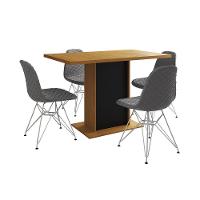 Mesa Jantar Londres Tampo Canela 120Cm Base Preta 4 Cadeiras Ferro Branco Estofado Grafite - 6