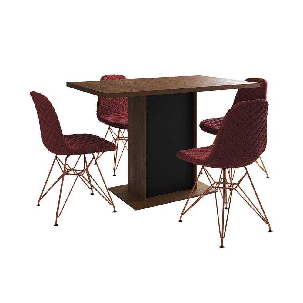 Mesa Jantar Londres Tampo Amêndoa 120Cm Base Preta 4 Cadeiras Base Cobre Estofado Vermelho - 6