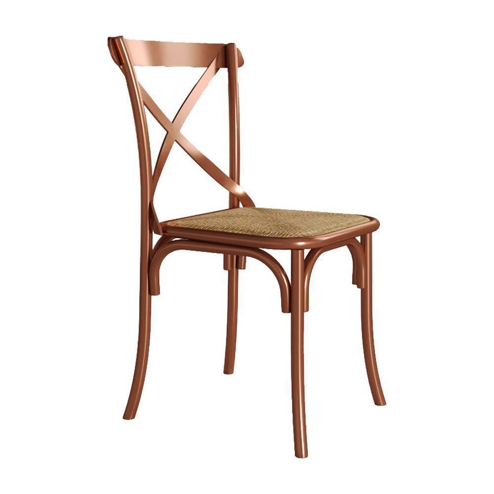 Conjunto De Mesa Eiffel Redondo Tampo De Madeira 110Cm Branco Com 4 Cadeiras Cobre - Branco - 4